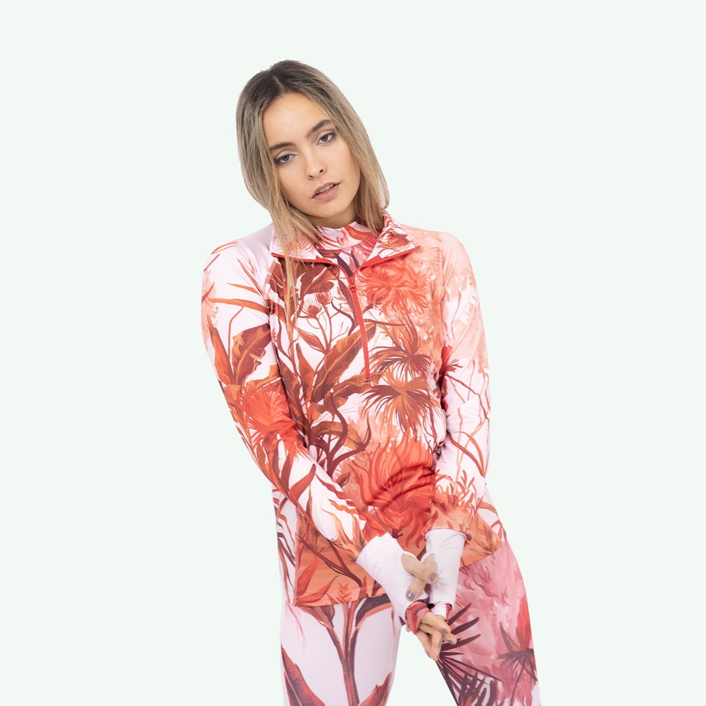 OPIPARO CAMISETA TERMICA 1/4 CIERRE TROPICAL  (Coral, XS)